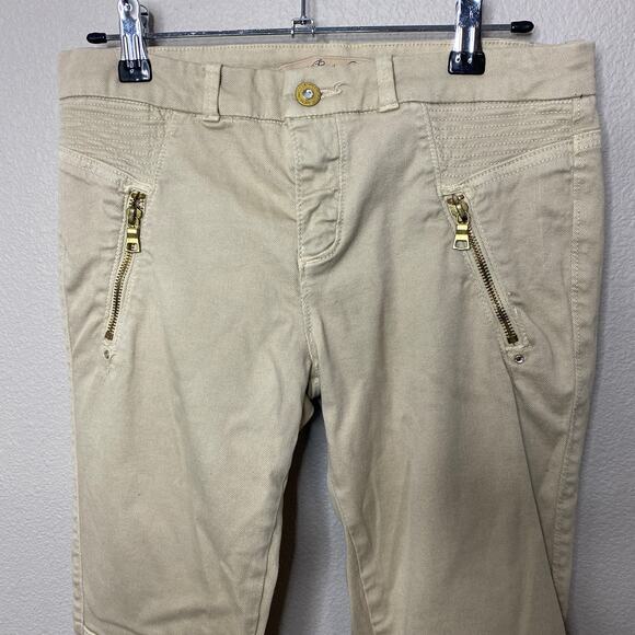 Zara Trafaluc Tan Moto Zip Skinny Jeans Size 6 - Picture 5 of 9